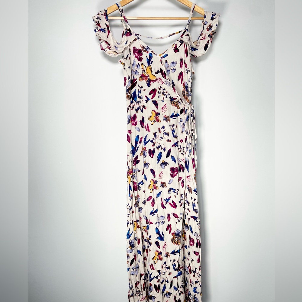 Butterfly Floral Wrap Maxi Dress Cutout Cold Shoulder Fairy Cottagecore Coquette